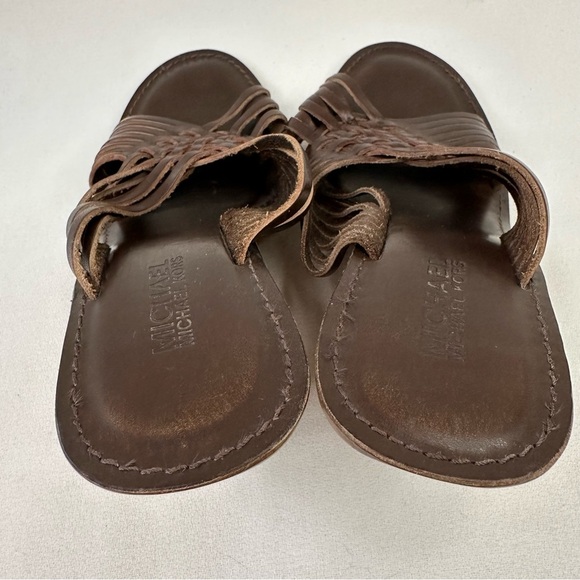 𝅺MICHAEL Michael Kors Brown Woven Leather Wedge Open Toe Sandal 9 - Picture 9 of 12